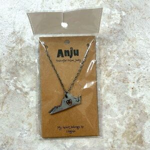 NWT Anju, Handcrafted Artisan Jewelry, Virginia pendant necklace w/heart cutout